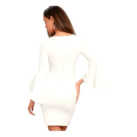 Lulu's Gimme Some Flair White Flounce Sleeve Bodycon Dress Ivory Heavyweight Kni - Picture 4 of 9